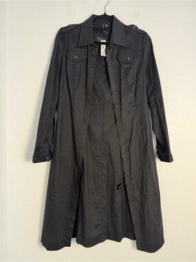 Tahari Women's Sz 2 Linen Blend Black Long Sleeve Utility Shirtdress Lightweight